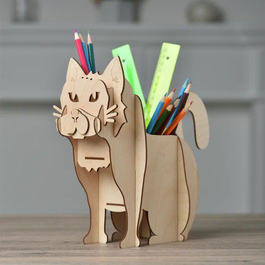 Laser Cut Wooden Dog Pencil Holder