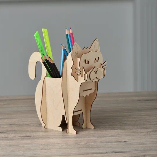 Laser Cut Wooden Dog Pencil Holder