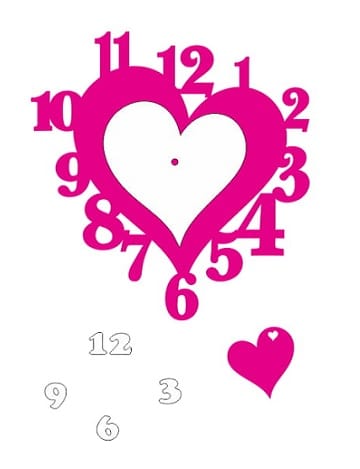 Laser Cut Heart Shape Wooden Wall Clock