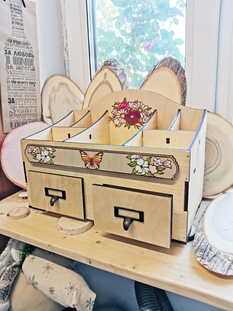 Laser Cut Wooden Makeup Organizer with Drawers