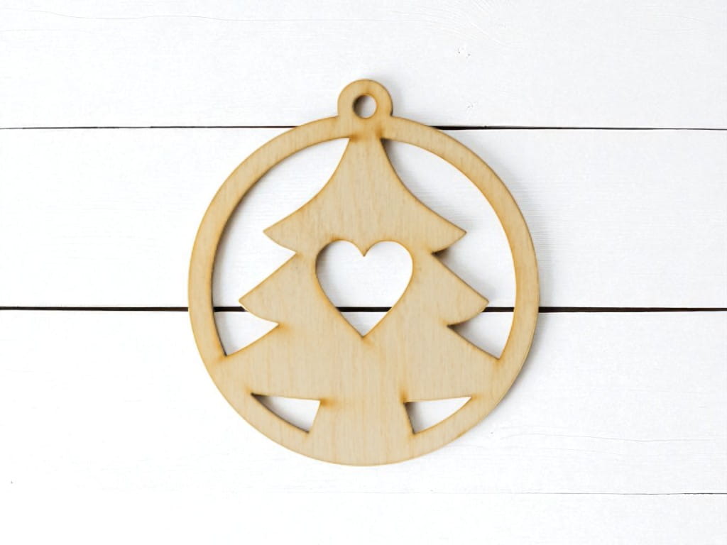 Laser Cut Christmas Tree Ornament with Heart Cutout