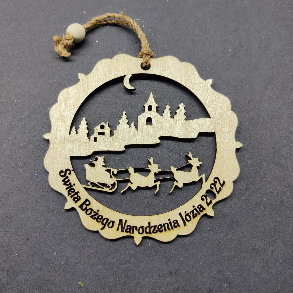Laser Cut Snowy Town Scene with Santa Sleigh and Reindeers