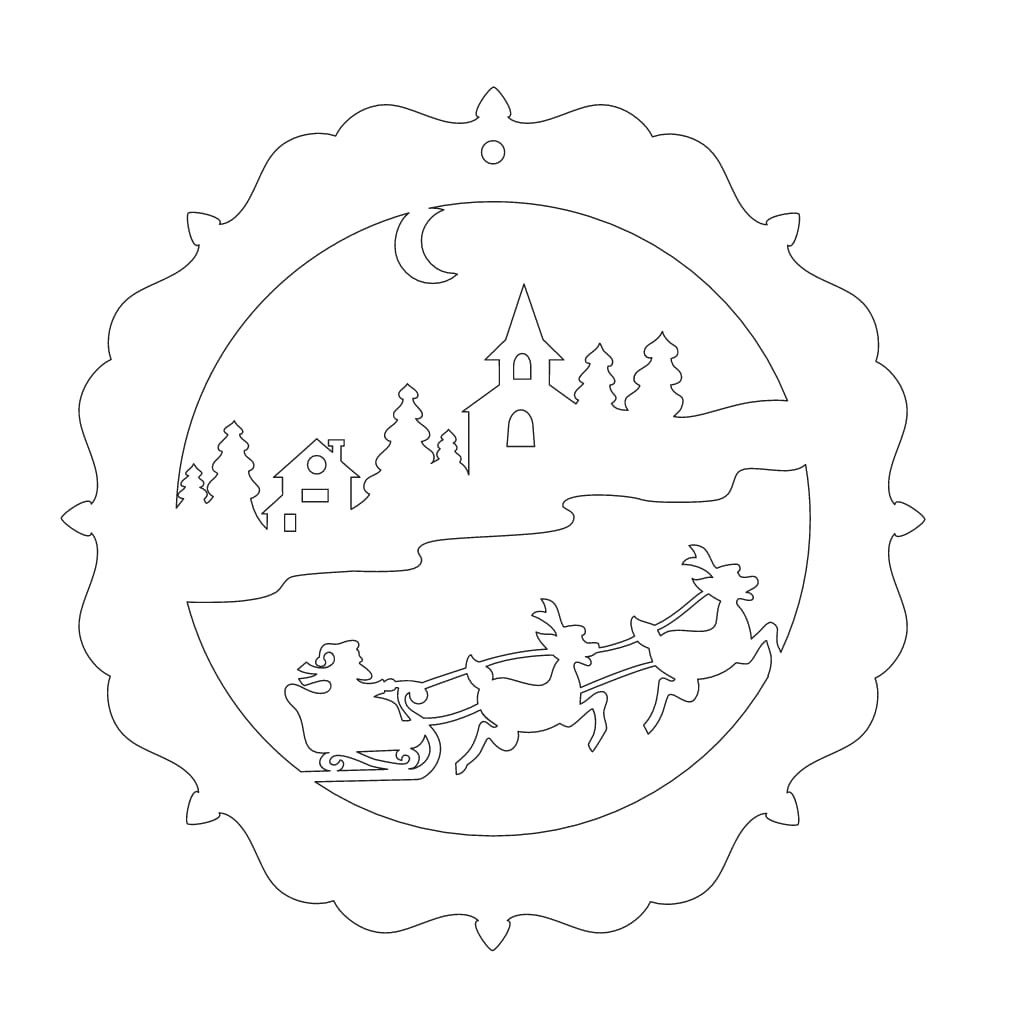 Laser Cut Snowy Town Scene with Santa Sleigh and Reindeers
