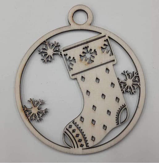 Laser Cut Wooden Christmas Stocking Ornament with Snowflake