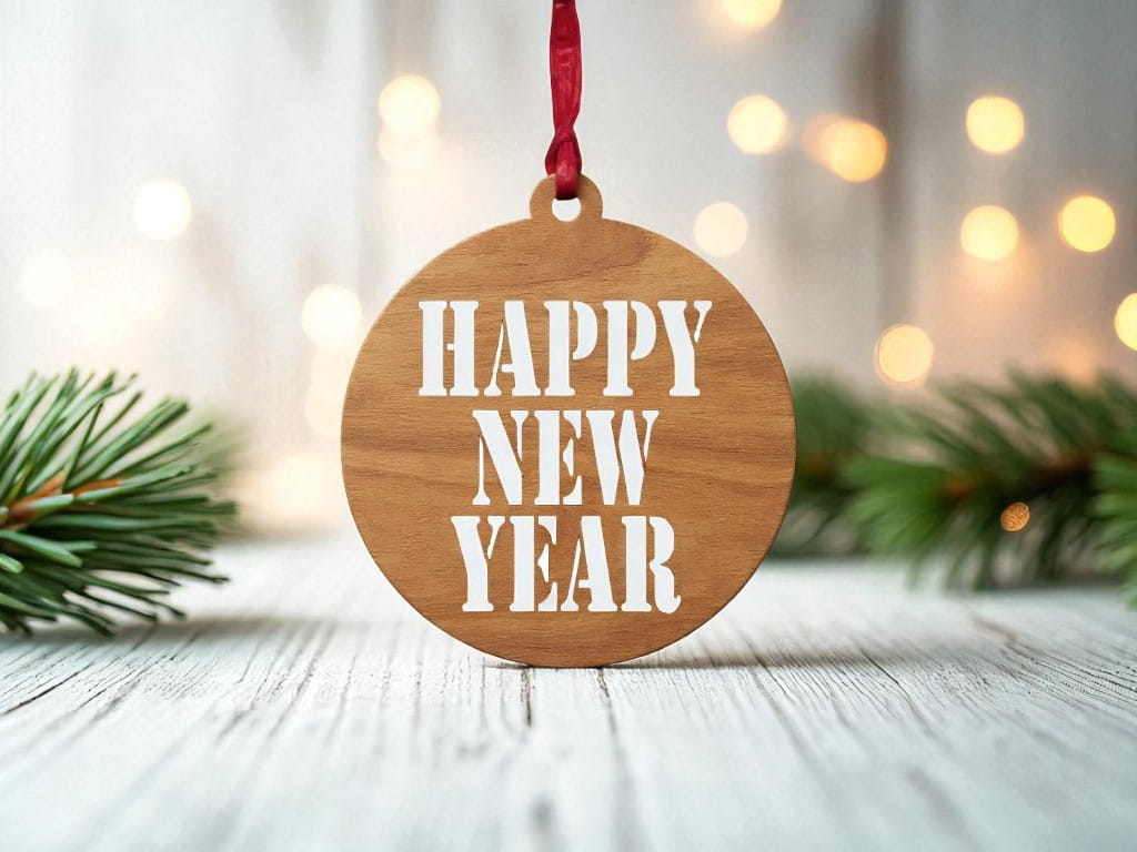 Laser Cut Happy New Year Ornament