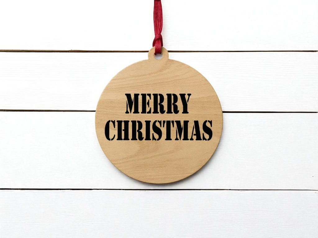 Laser Cut Merry Christmas Wooden Tree Bauble
