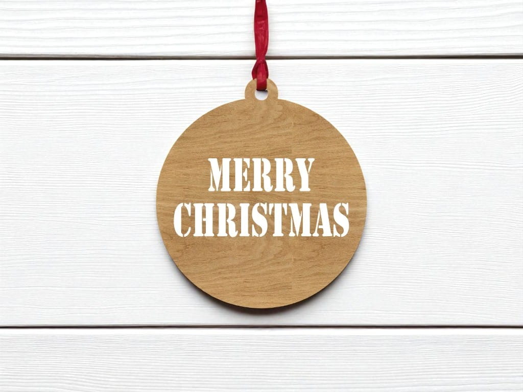 Laser Cut Merry Christmas Wooden Tree Bauble