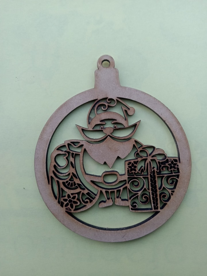 Laser Cut Santa with Present Christmas Bauble