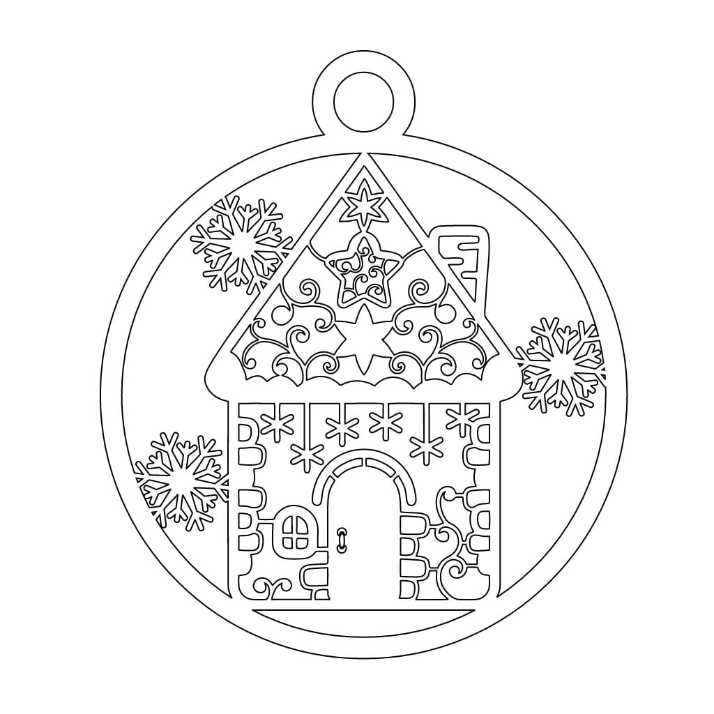 Laser Cut Christmas House Ornament Bauble