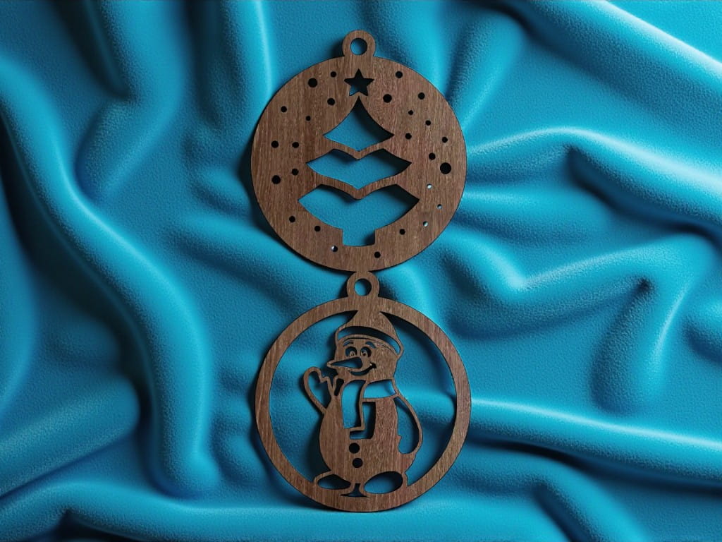Laser Cut Christmas Tree and Snowman Ornament
