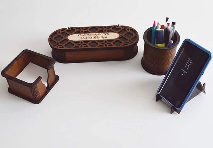 Laser Cut Office Desk Organizer Set