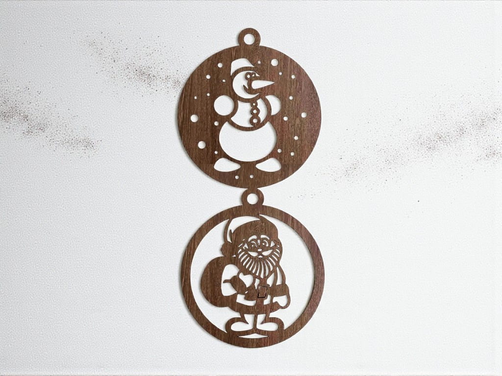 Laser Cut Snowman and Santa Claus Christmas Bauble