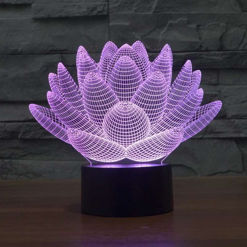 Laser Cut Lotus Flower 3D Illusion Lamp
