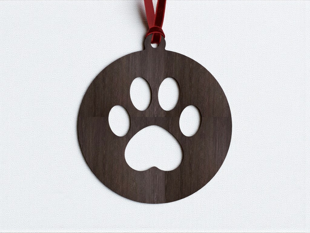 Laser Cut Paw Print Christmas Ornament