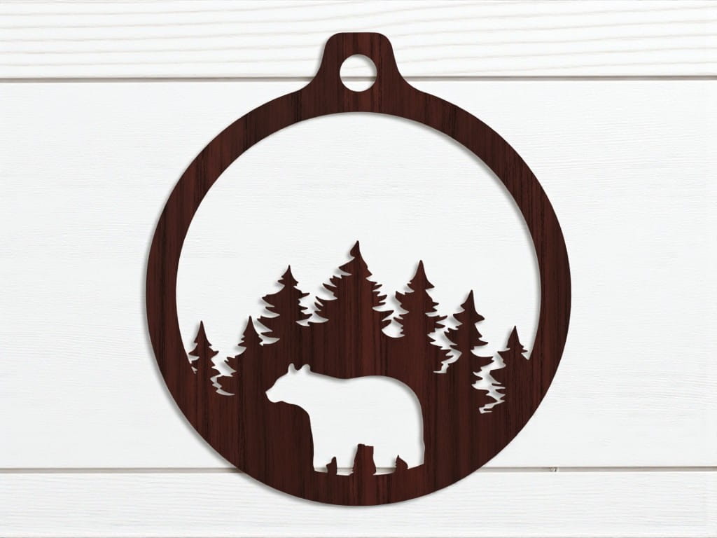 Laser Cut Bear in Woods Christmas Ornament