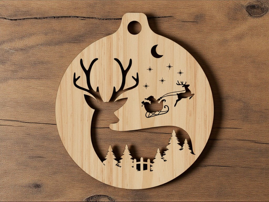 Laser Cut Christmas Scene Deer Ornament