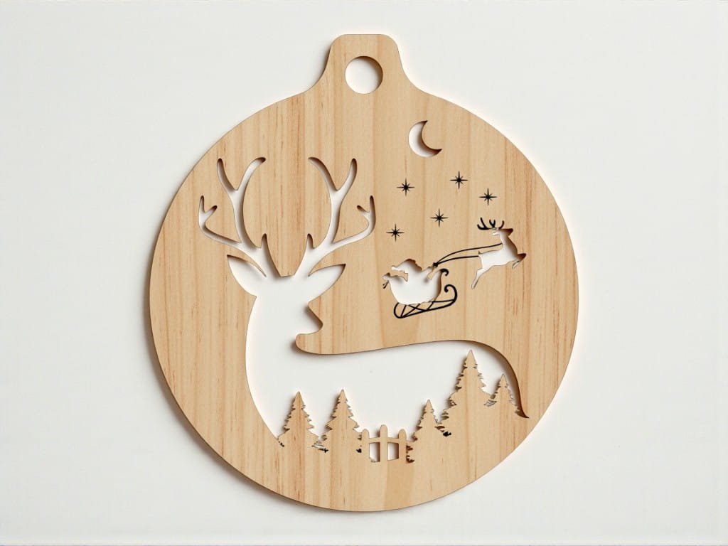 Laser Cut Christmas Scene Deer Ornament