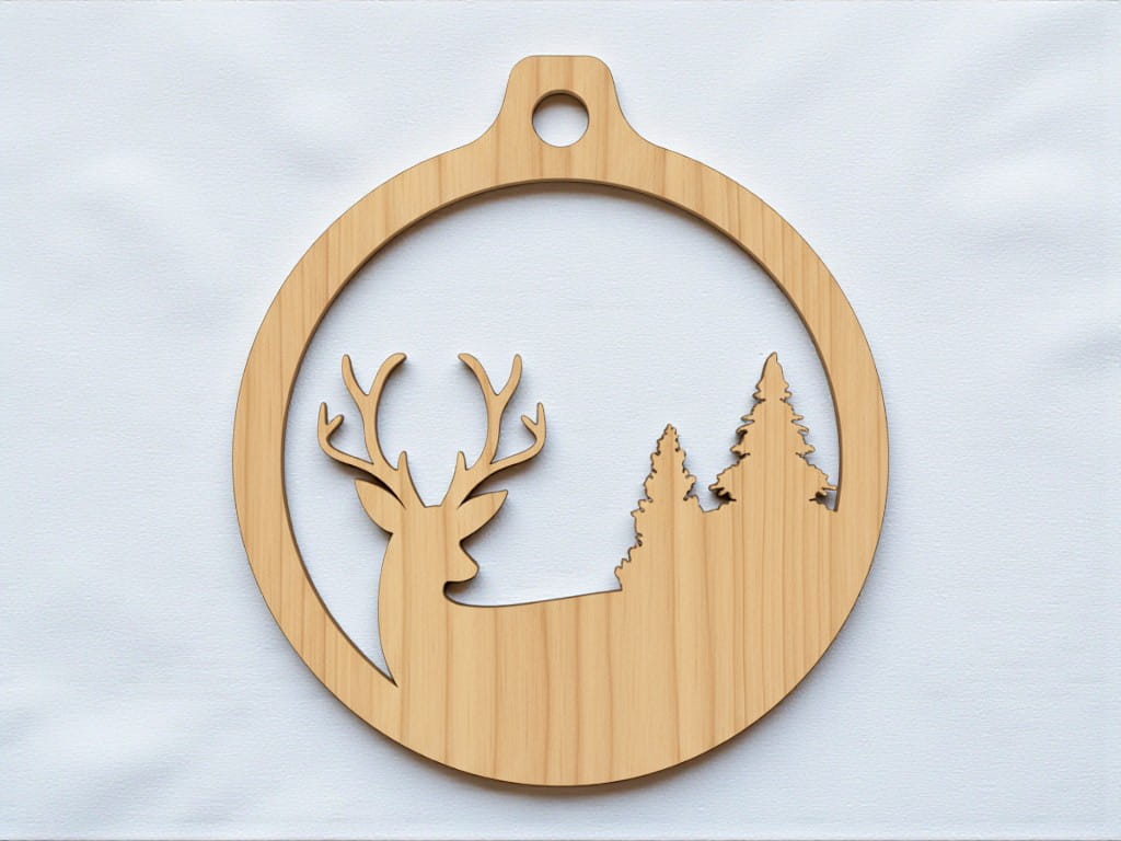 Laser Cut Deer with Pine Trees Christmas Ornament