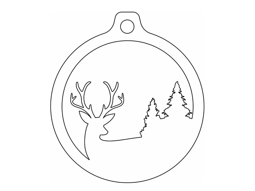 Laser Cut Deer with Pine Trees Christmas Ornament