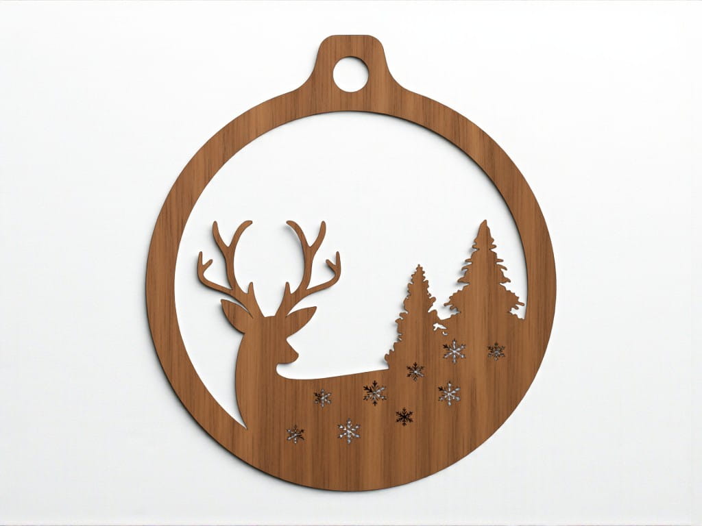 Laser Cut Deer with Trees Christmas Ornament