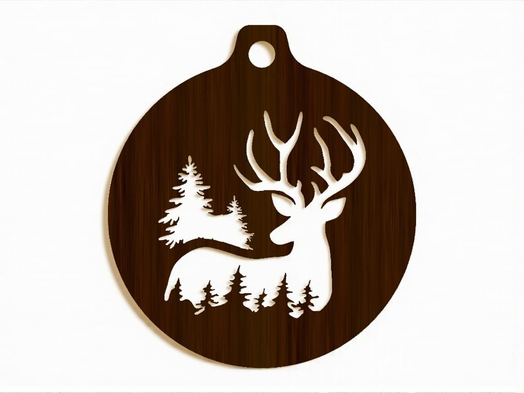 Laser Cut Reindeer and Trees Christmas Ornament