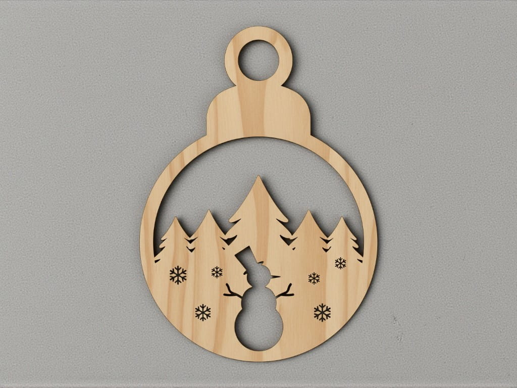 Laser Cut Snowman Christmas Tree Scene Ornament