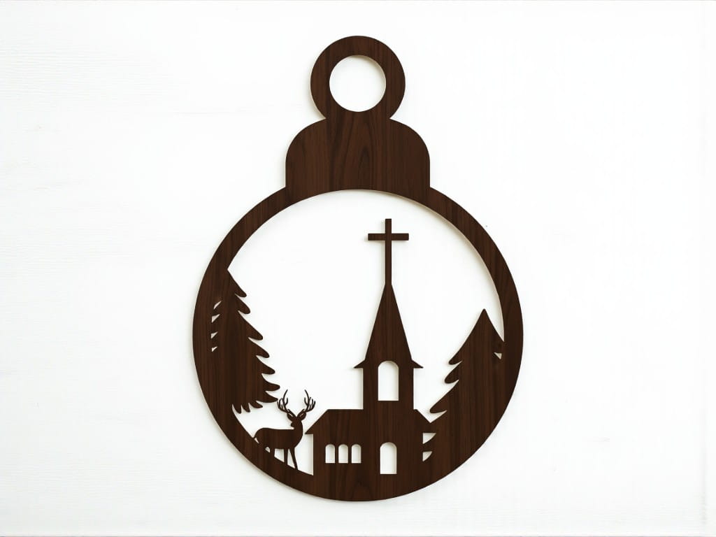 Laser Cut Village Church Christmas Eve Ornament