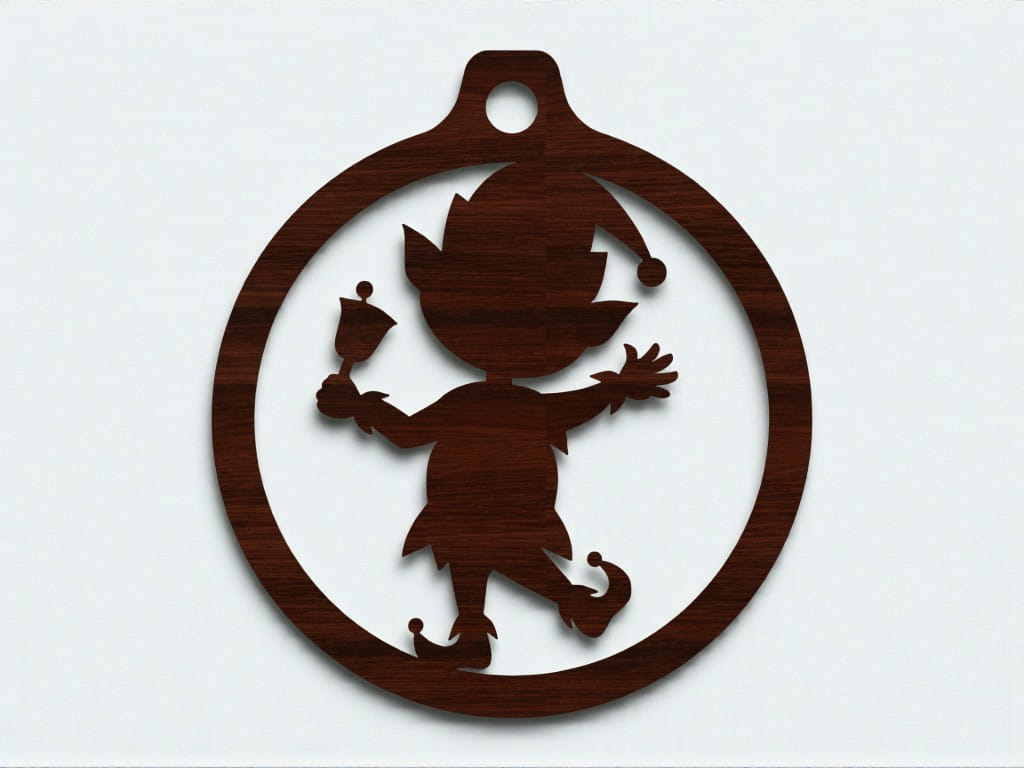 Laser Cut Elf with Bell Christmas Ornament