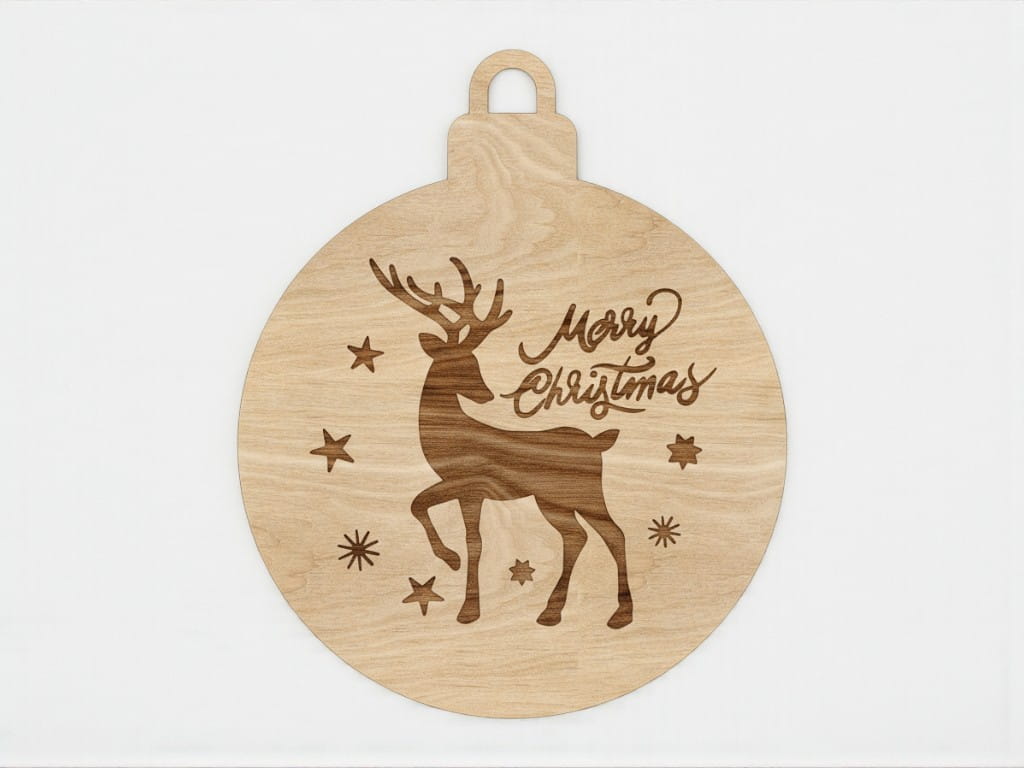 Laser Cut Engraved Merry Christmas Reindeer Ornament