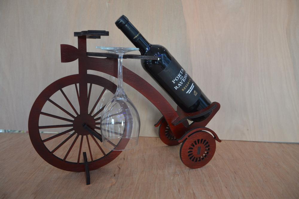 Laser Cut Penny Farthing Bicycle Bottle and Glass Holder Stand