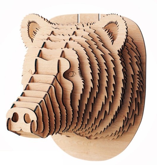 Laser Cut Bear Head 3D Puzzle Animal Head Wall Trophy