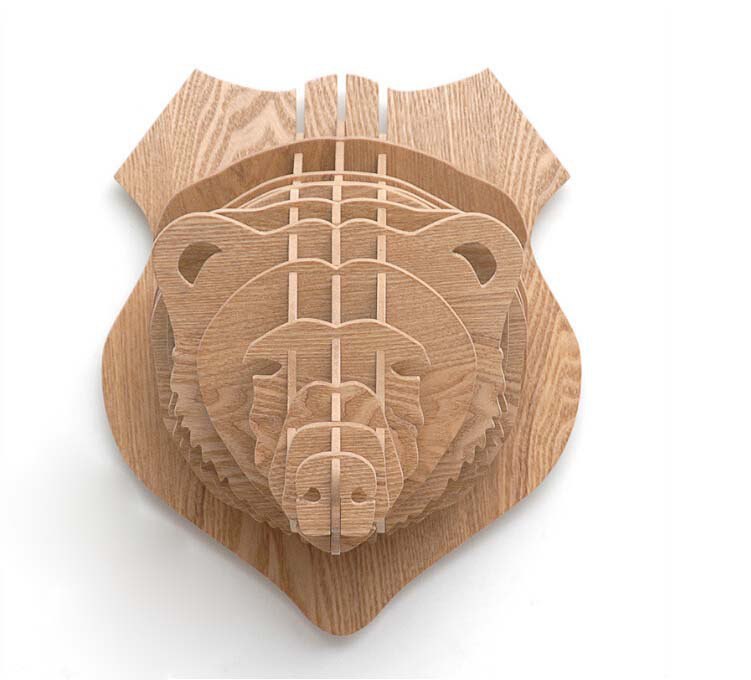 Laser Cut Bear Head 3D Puzzle Animal Head Wall Trophy