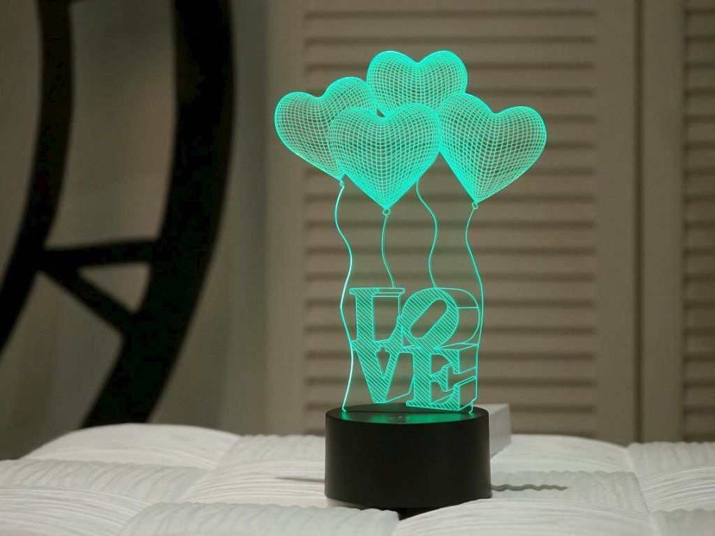 Laser Cut Romantic Love 3D Lamp Heart-shaped Balloon Acrylic Light