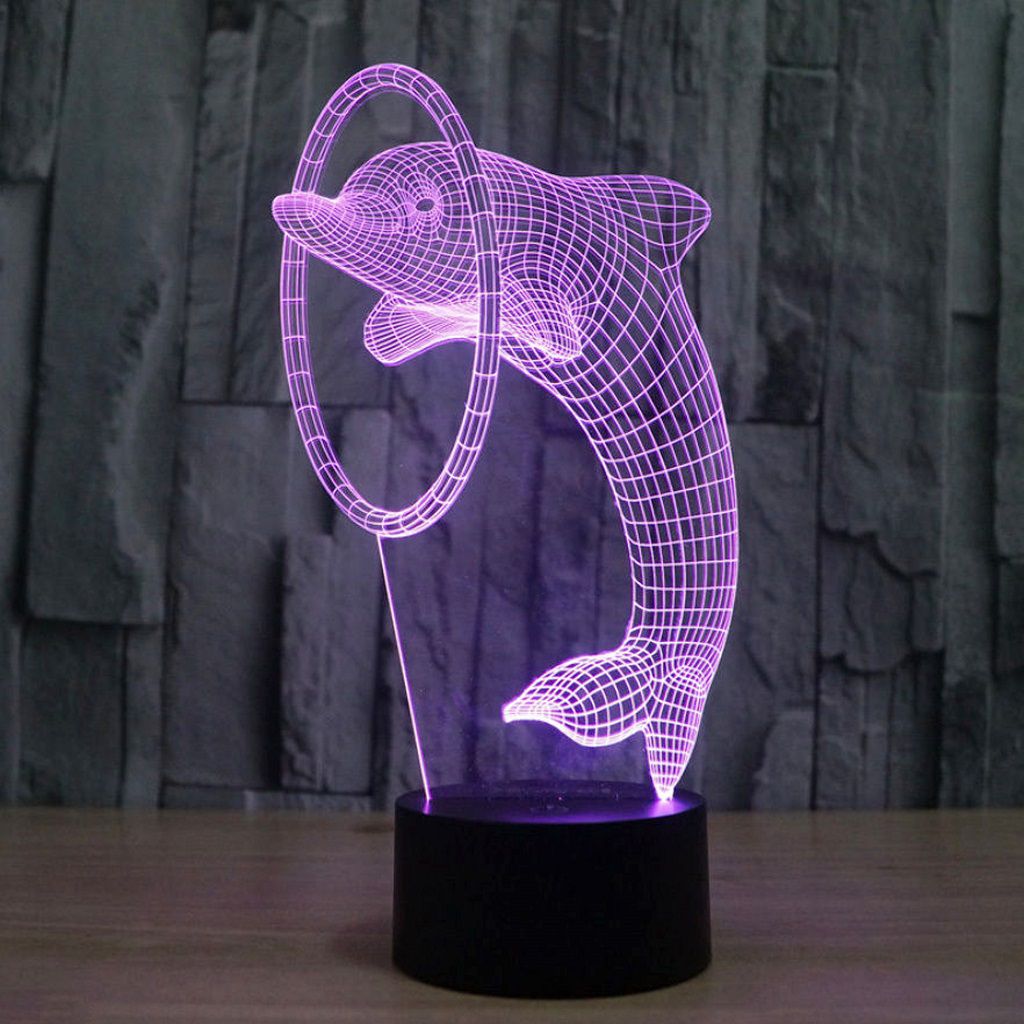 Laser Cut Dolphin Ring 3D Illusion Lamp