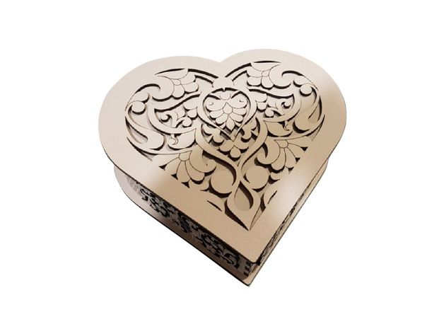 Laser Cut Heart Shape Wooden Gift Box