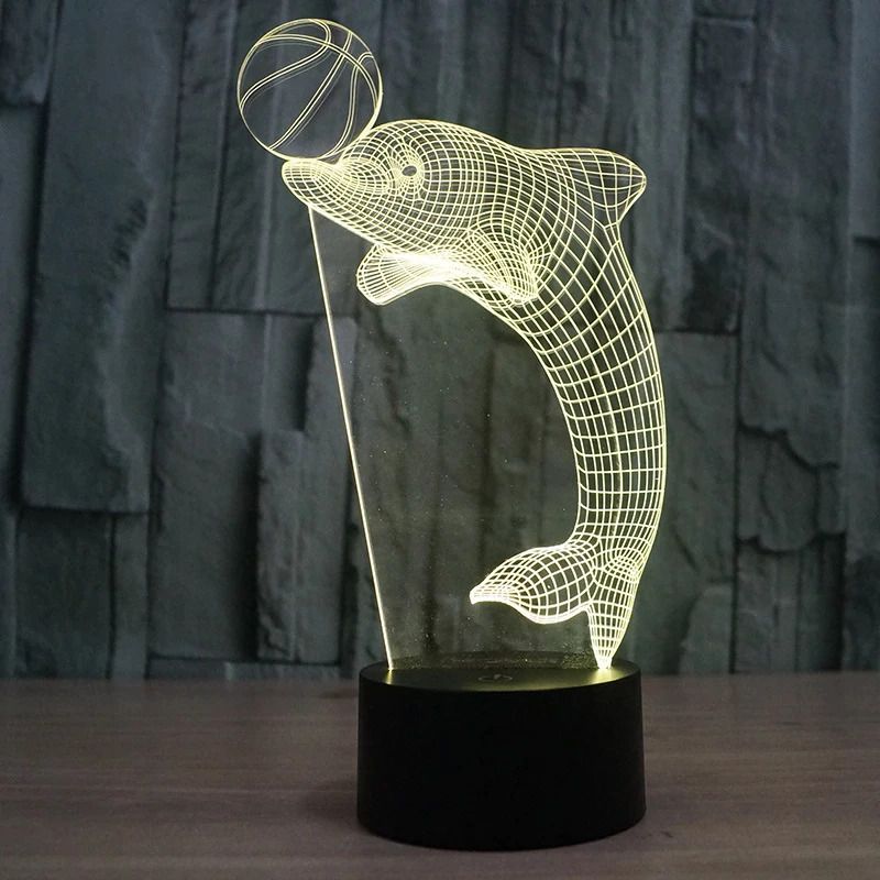 Laser Cut Dolphin With Ball 3D Illusion Night Lamp