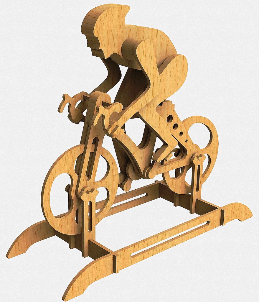 Laser Cut Road Racer With Bike 3D Wood Model