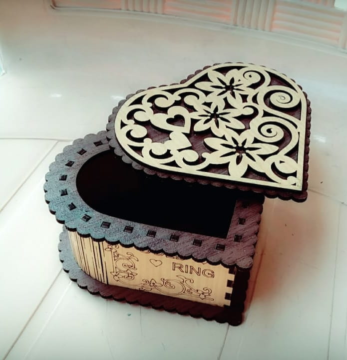 Laser Cut Heart Shaped Wooden Jewellery Box