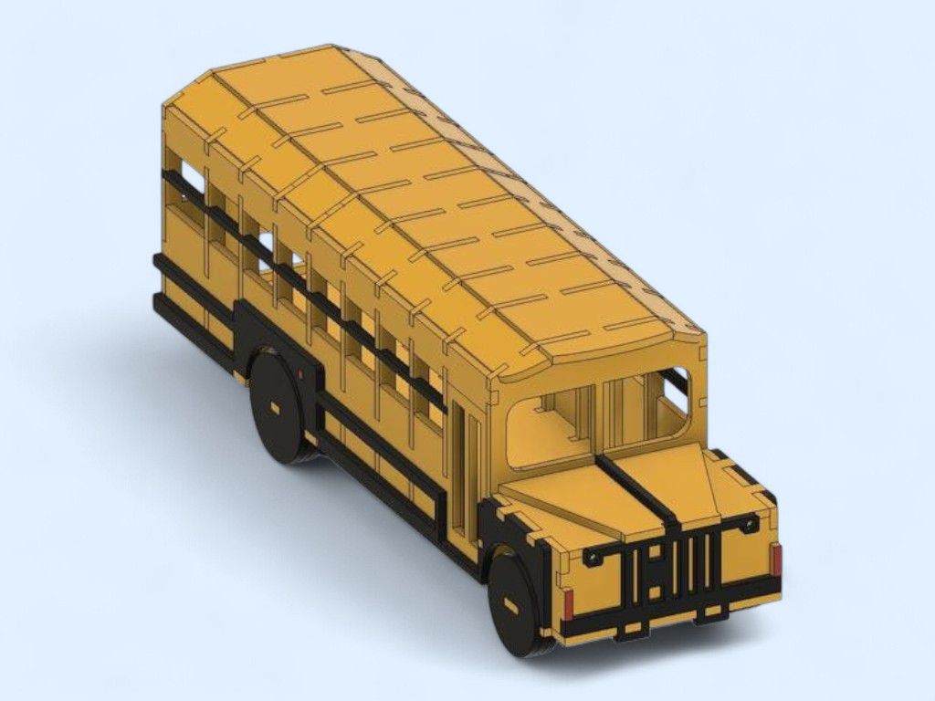 Laser Cut School Bus 3D Wood Model