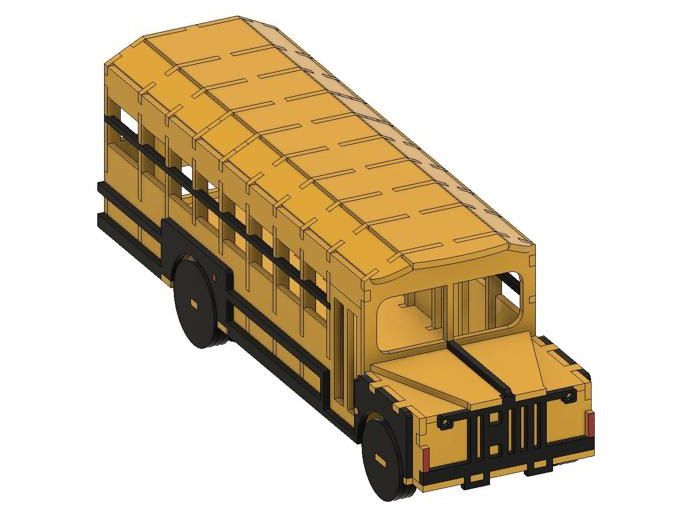 Laser Cut School Bus 3D Wood Model