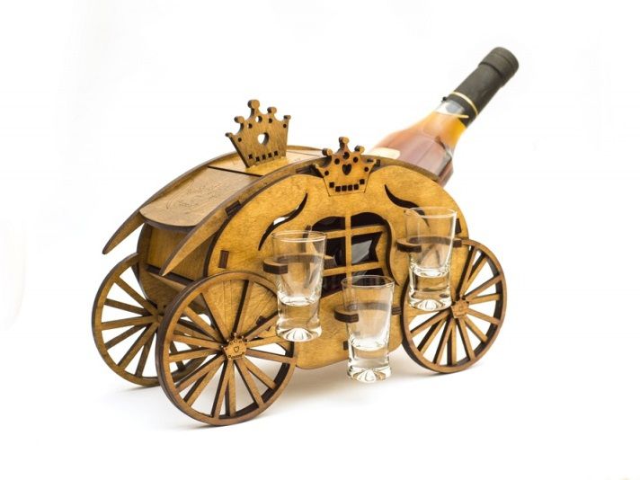 Laser Cut Carriage Minibar Wine Bottle and Glass Stand