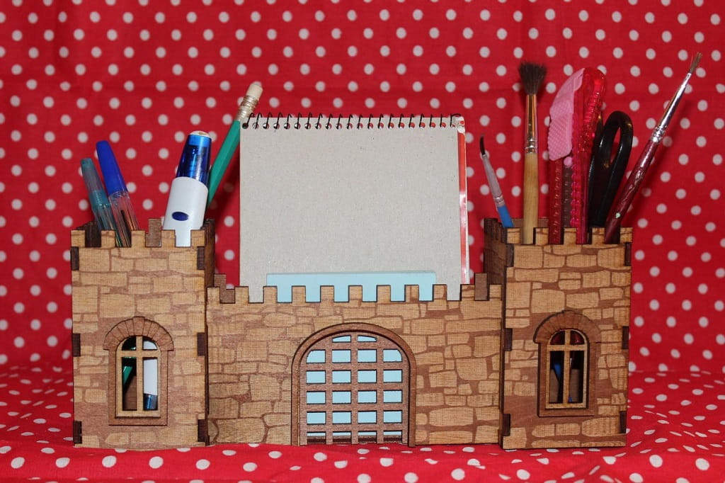 Laser Cut Fortress Desk Organizer Pencil Holder