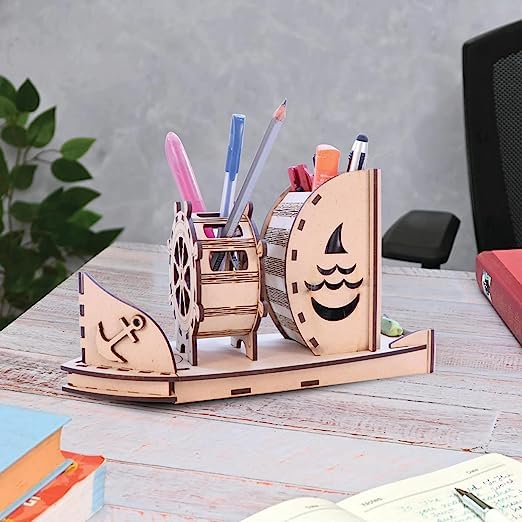 Laser Cut Ship Pen Holder Desk Organizer