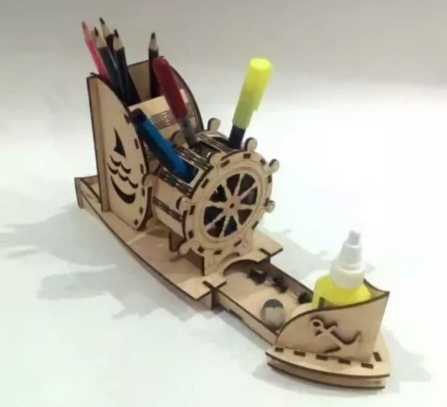 Laser Cut Ship Pen Holder Desk Organizer