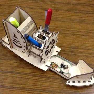 Laser Cut Ship Pen Holder Desk Organizer