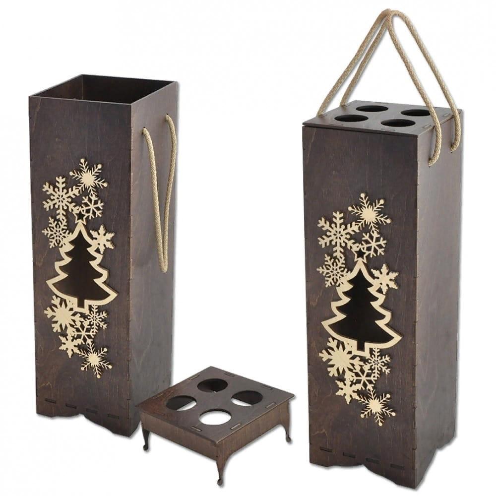 Laser Cut Single Bottle Christmas Wine Gift Box