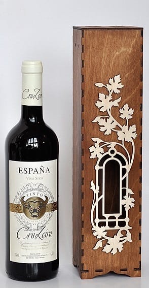 Laser Cut Single Bottle Wine Box With Floral Design