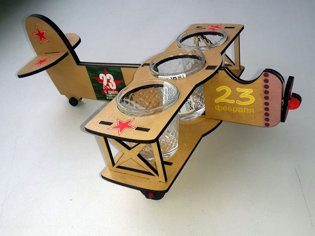 Laser Cut Wooden Airplane Wine Glass Holder