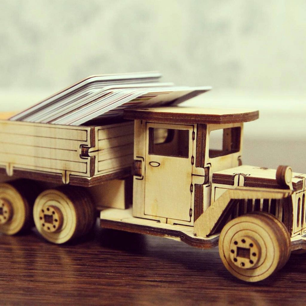 Laser Cut Wooden Truck Model Business Card Holder