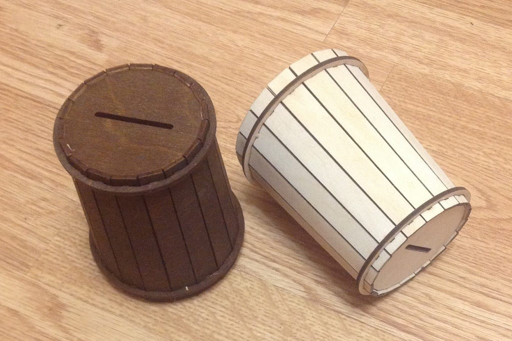 Laser Cut Wooden Barrel Coin Bank Piggy Bank